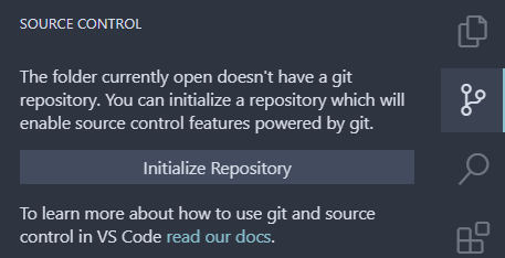 Source Control Panel when no repository is present